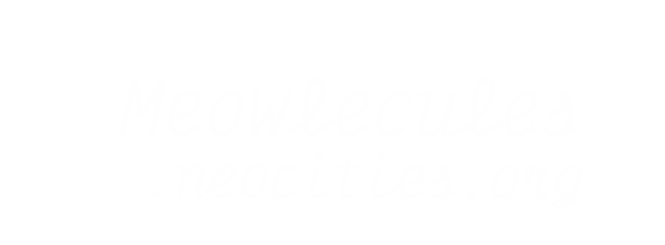 A stylized logo reading 'Meowlecules.neocities.org' in
                    a cursive font, framed by a dotted and dashed outline with curved arrows at the corners for a
                    technical, blueprint-like appearance.